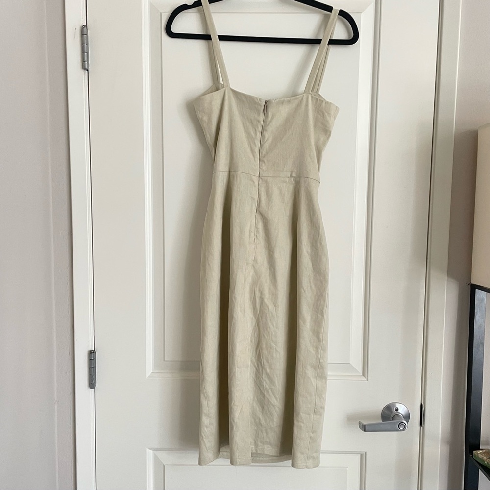Anemos the tortoise Cream linen Backless summer spaghetti strap Dress midi‎ - Picture 4 of 7